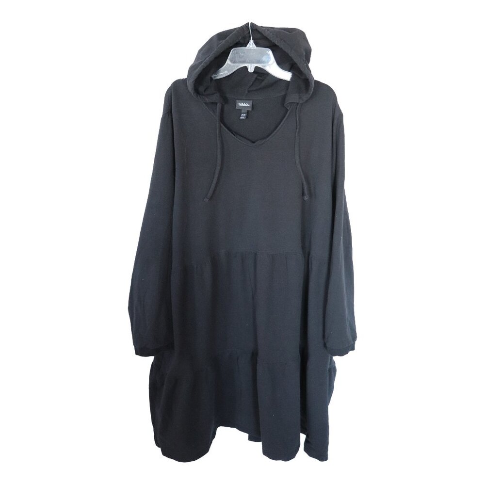 Ulla Popkin, black knit hooded dress, tiered skirt, plus 28/30